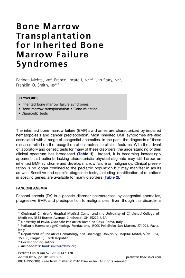 عکس صفحه اول مقاله: Bone Marrow Transplantation for Inherited Bone Marrow Failure Syndromes Bone Marrow Transplantation for Inherited Bone Marrow Failure Syndromes