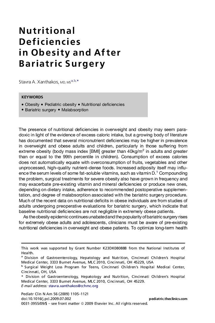 Nutritional Deficiencies in Obesity and After Bariatric Surgery