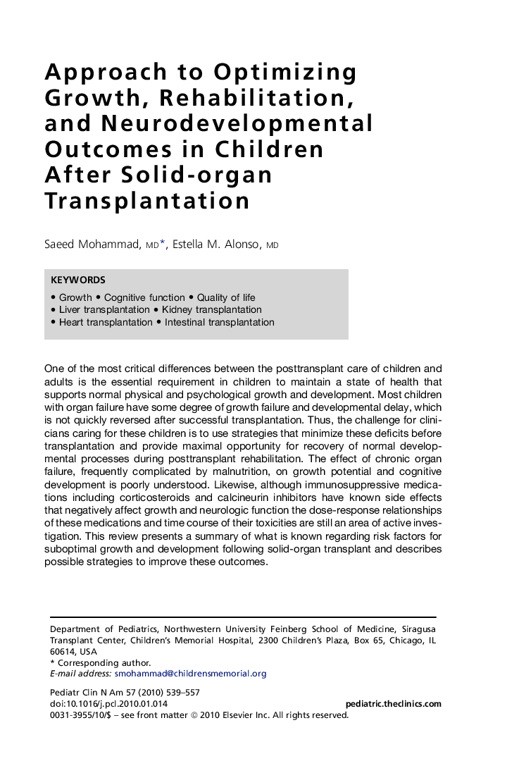 Approach to Optimizing Growth, Rehabilitation, and Neurodevelopmental Outcomes in Children After Solid-organ Transplantation