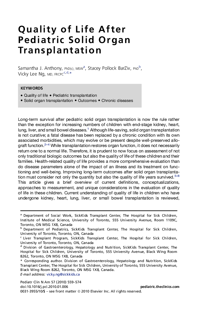 Quality of Life After Pediatric Solid Organ Transplantation