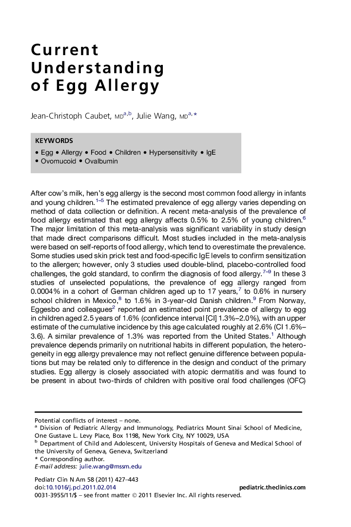 Current Understanding of Egg Allergy