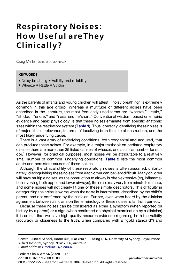 Respiratory Noises: How Useful are They Clinically?