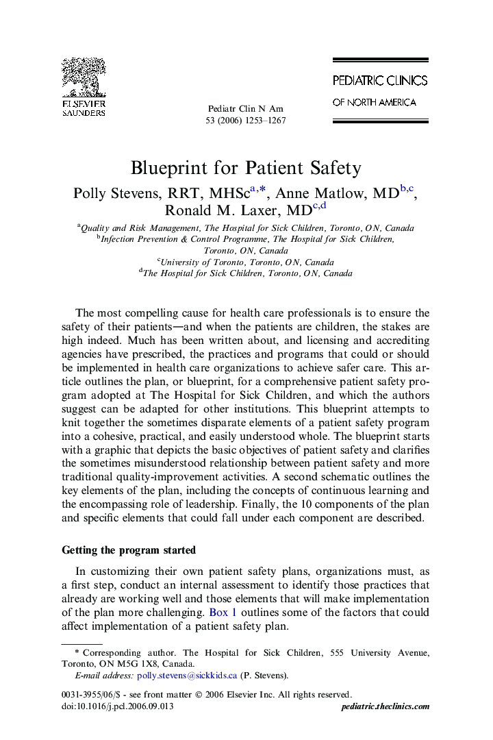 Blueprint for Patient Safety