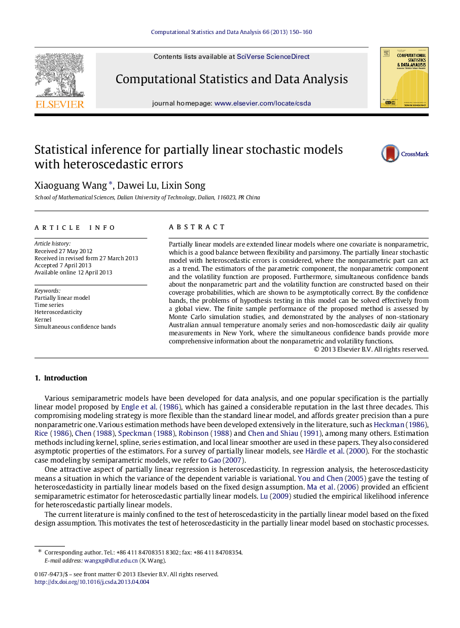 Statistical inference for partially linear stochastic models with heteroscedastic errors