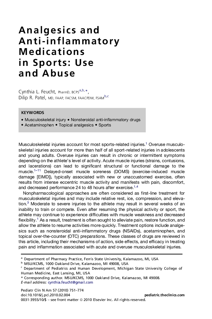 Analgesics and Anti-inflammatory Medications in Sports: Use and Abuse