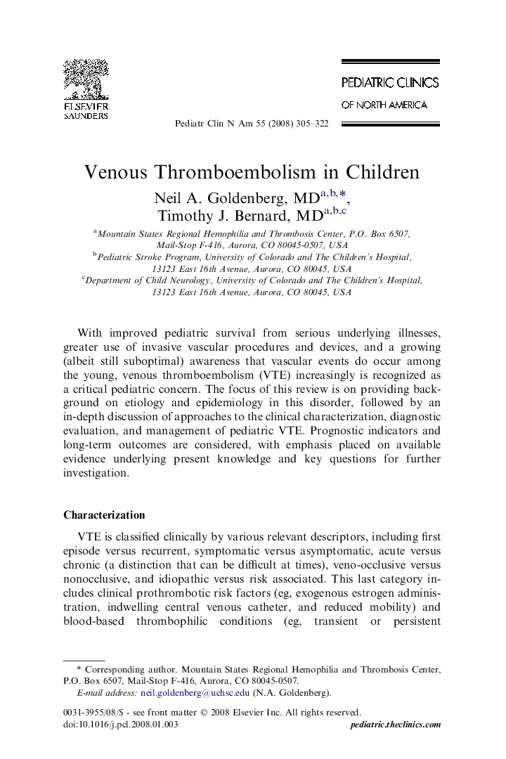 Venous Thromboembolism in Children