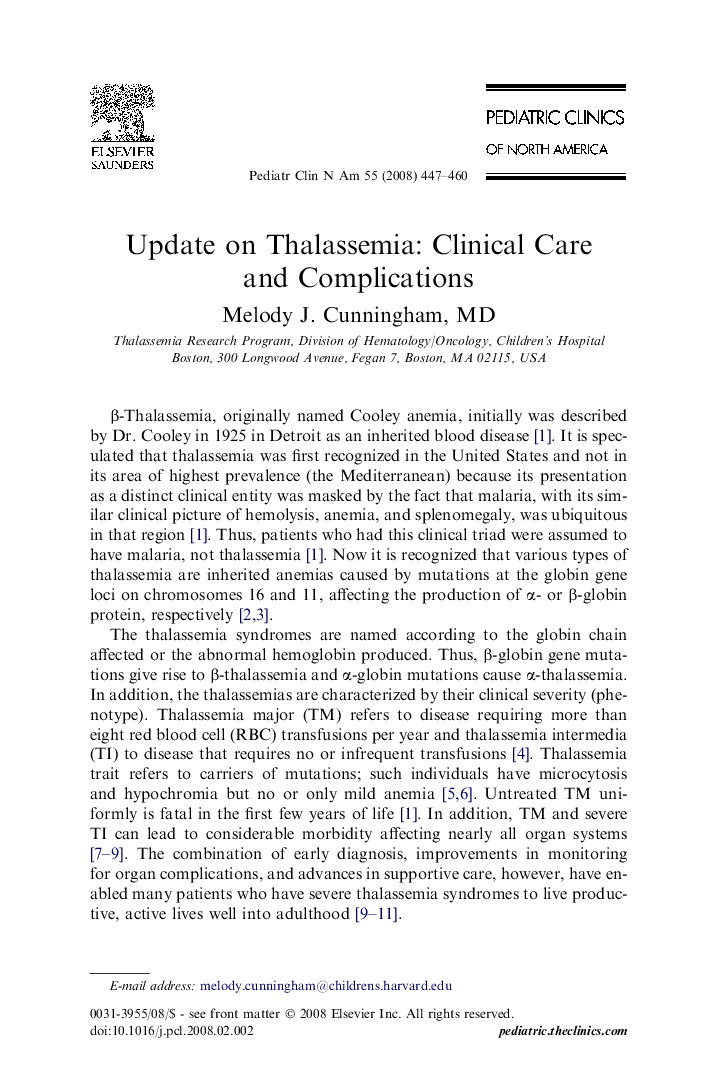 Update on Thalassemia: Clinical Care and Complications