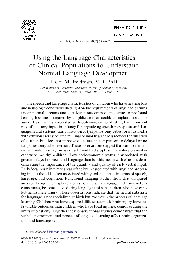 Using the Language Characteristics of Clinical Populations to Understand Normal Language Development