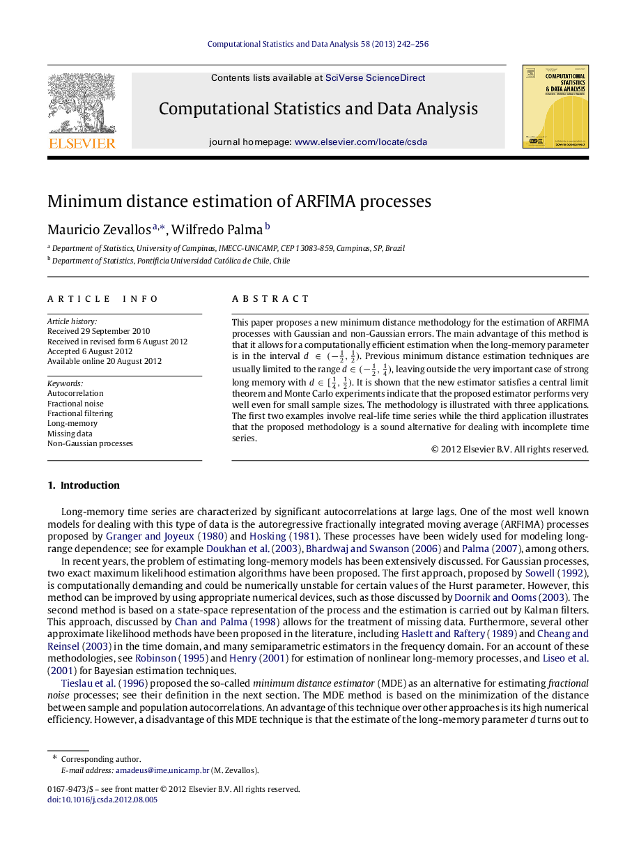 Minimum distance estimation of ARFIMA processes