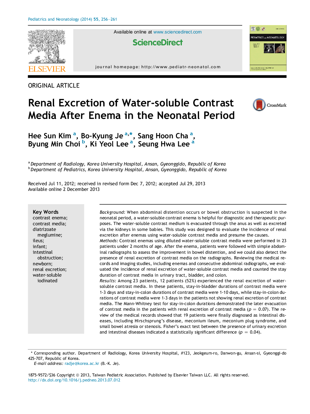 Renal Excretion of Water-soluble Contrast Media After Enema in the Neonatal Period