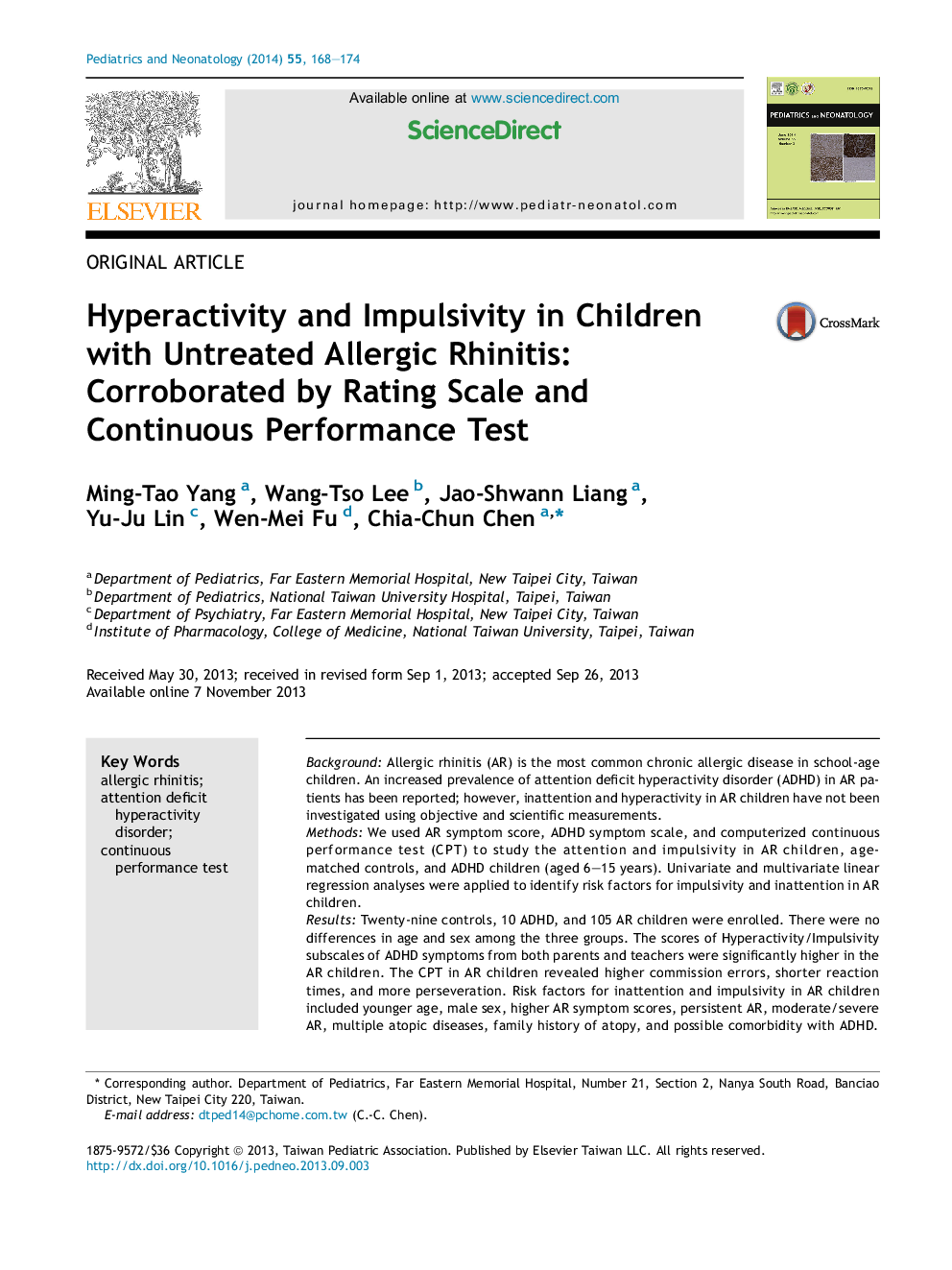 Hyperactivity and Impulsivity in Children with Untreated Allergic Rhinitis: Corroborated by Rating Scale and Continuous Performance Test