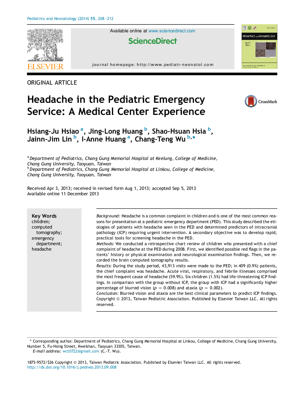 Headache in the Pediatric Emergency Service: A Medical Center Experience