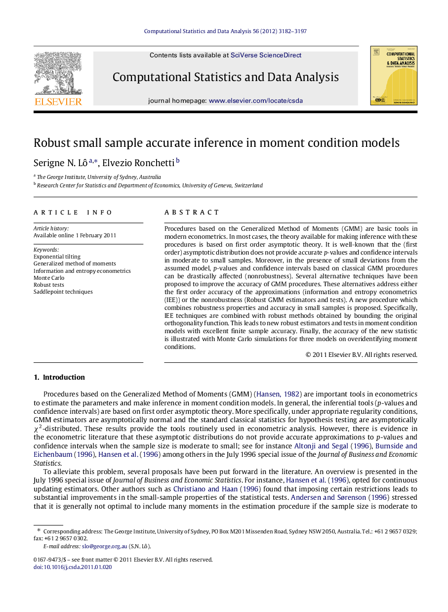 Robust small sample accurate inference in moment condition models