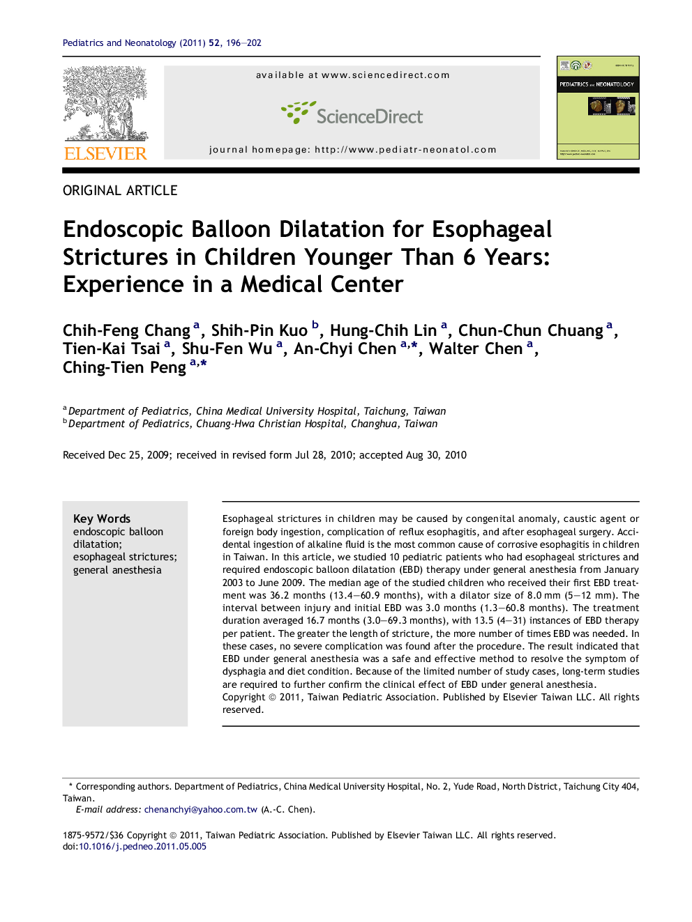 Endoscopic Balloon Dilatation for Esophageal Strictures in Children Younger Than 6 Years: Experience in a Medical Center