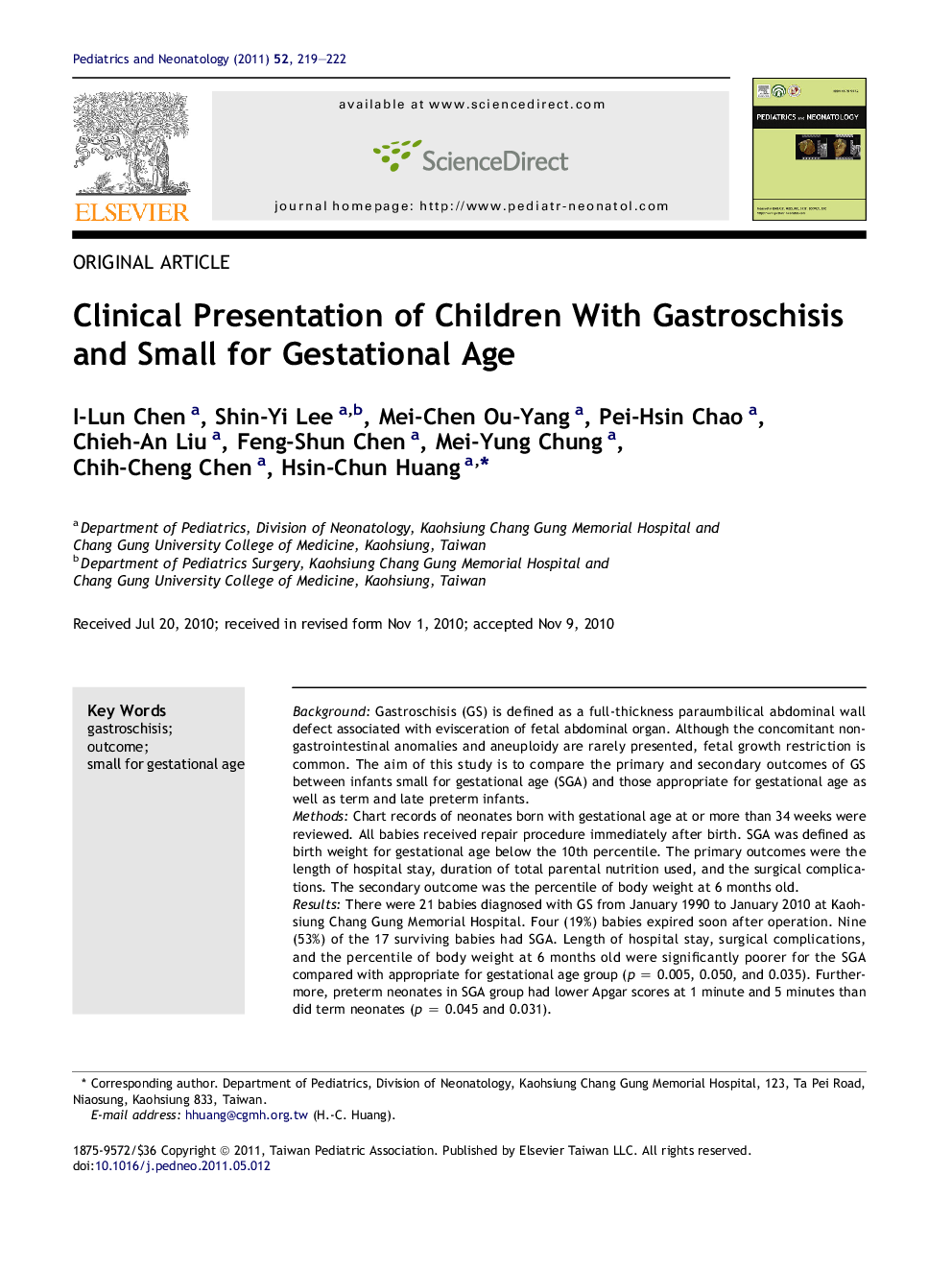 Clinical Presentation of Children With Gastroschisis and Small for Gestational Age