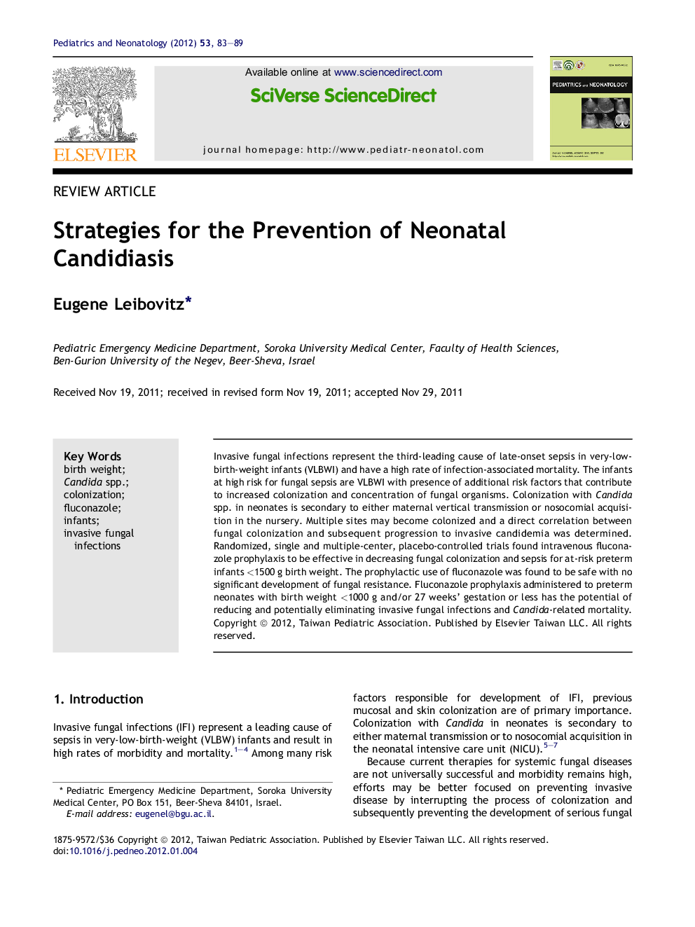 Strategies for the Prevention of Neonatal Candidiasis