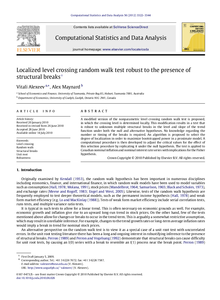 Localized level crossing random walk test robust to the presence of structural breaks 