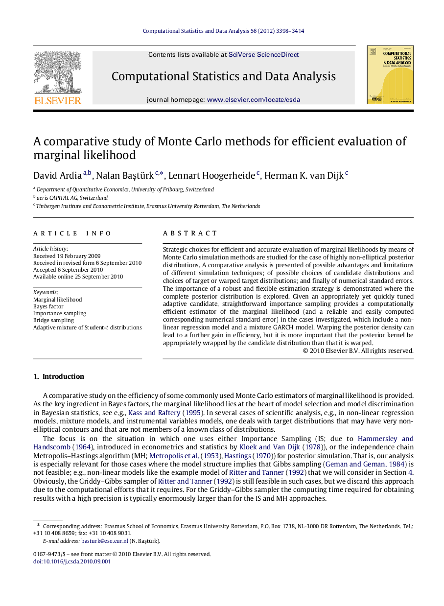 A comparative study of Monte Carlo methods for efficient evaluation of marginal likelihood