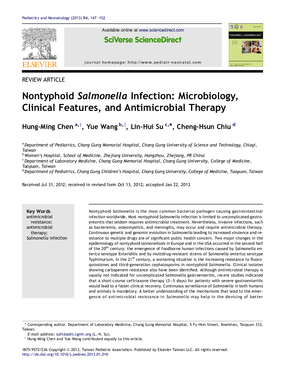 Nontyphoid Salmonella Infection: Microbiology, Clinical Features, and Antimicrobial Therapy