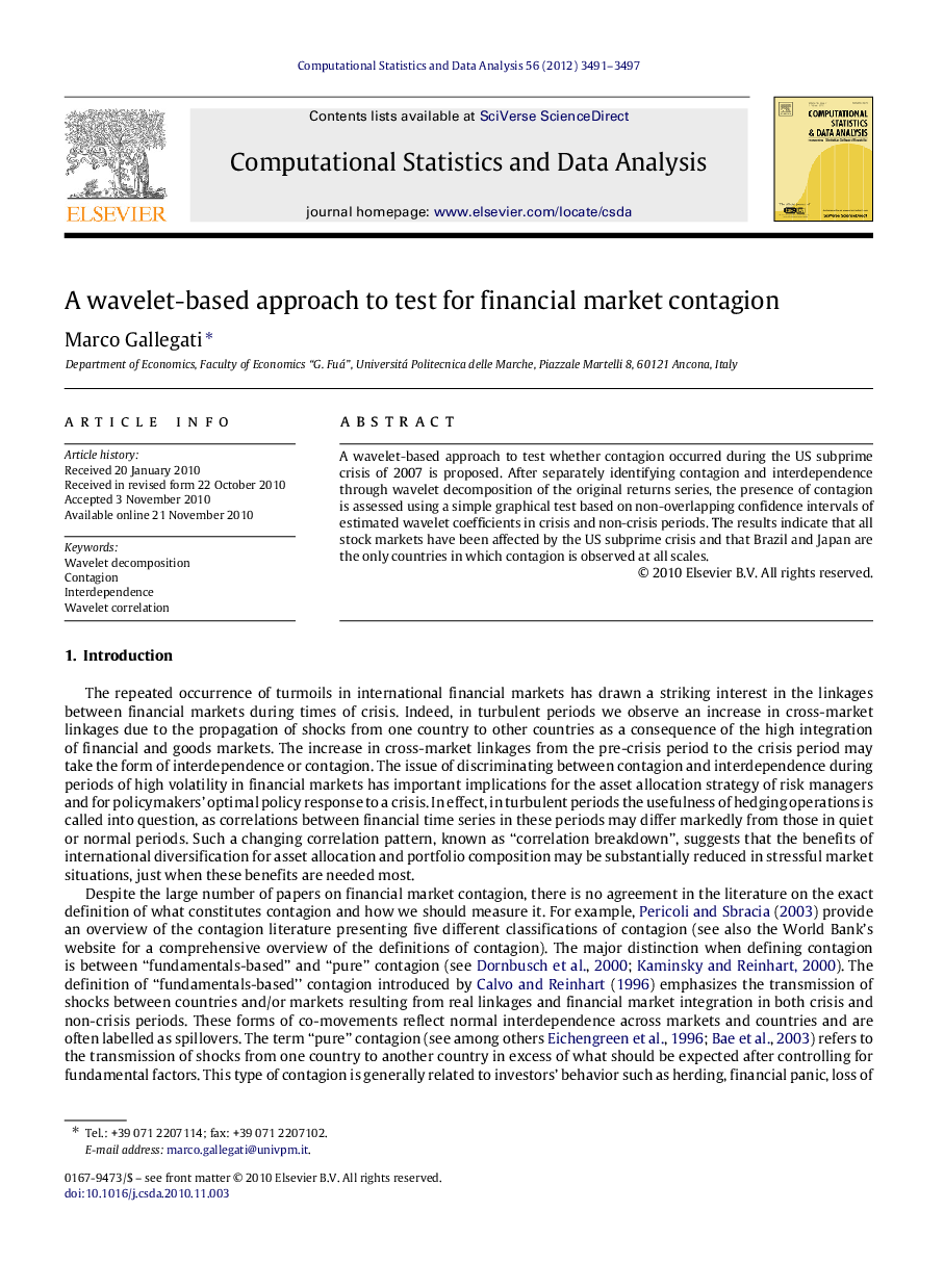 A wavelet-based approach to test for financial market contagion