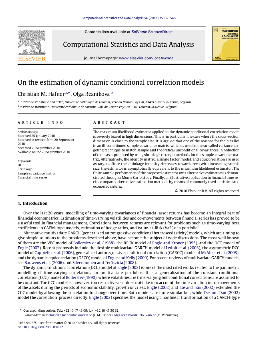 On the estimation of dynamic conditional correlation models