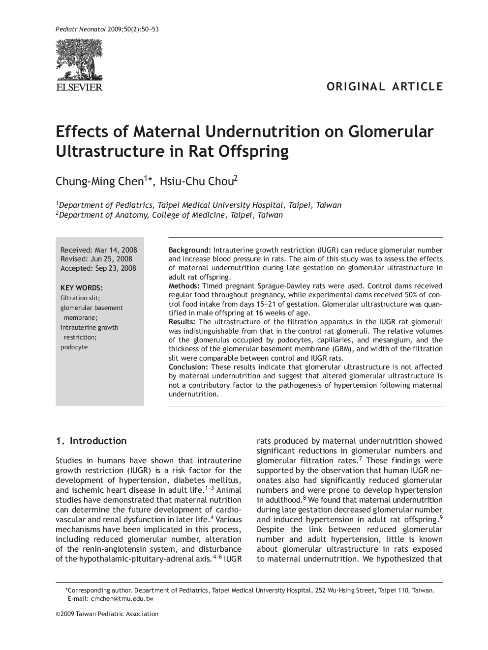 Effects of Maternal Undernutrition on Glomerular Ultrastructure in Rat Offspring