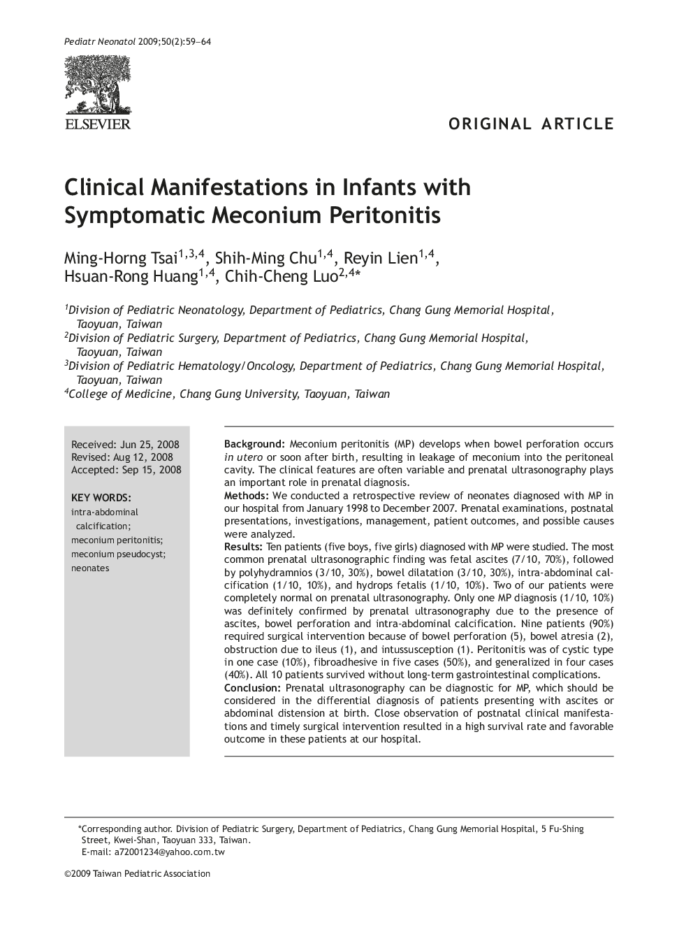 Clinical Manifestations in Infants with Symptomatic Meconium Peritonitis