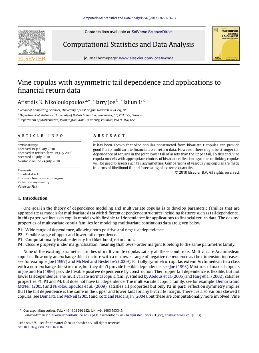 Vine copulas with asymmetric tail dependence and applications to financial return data