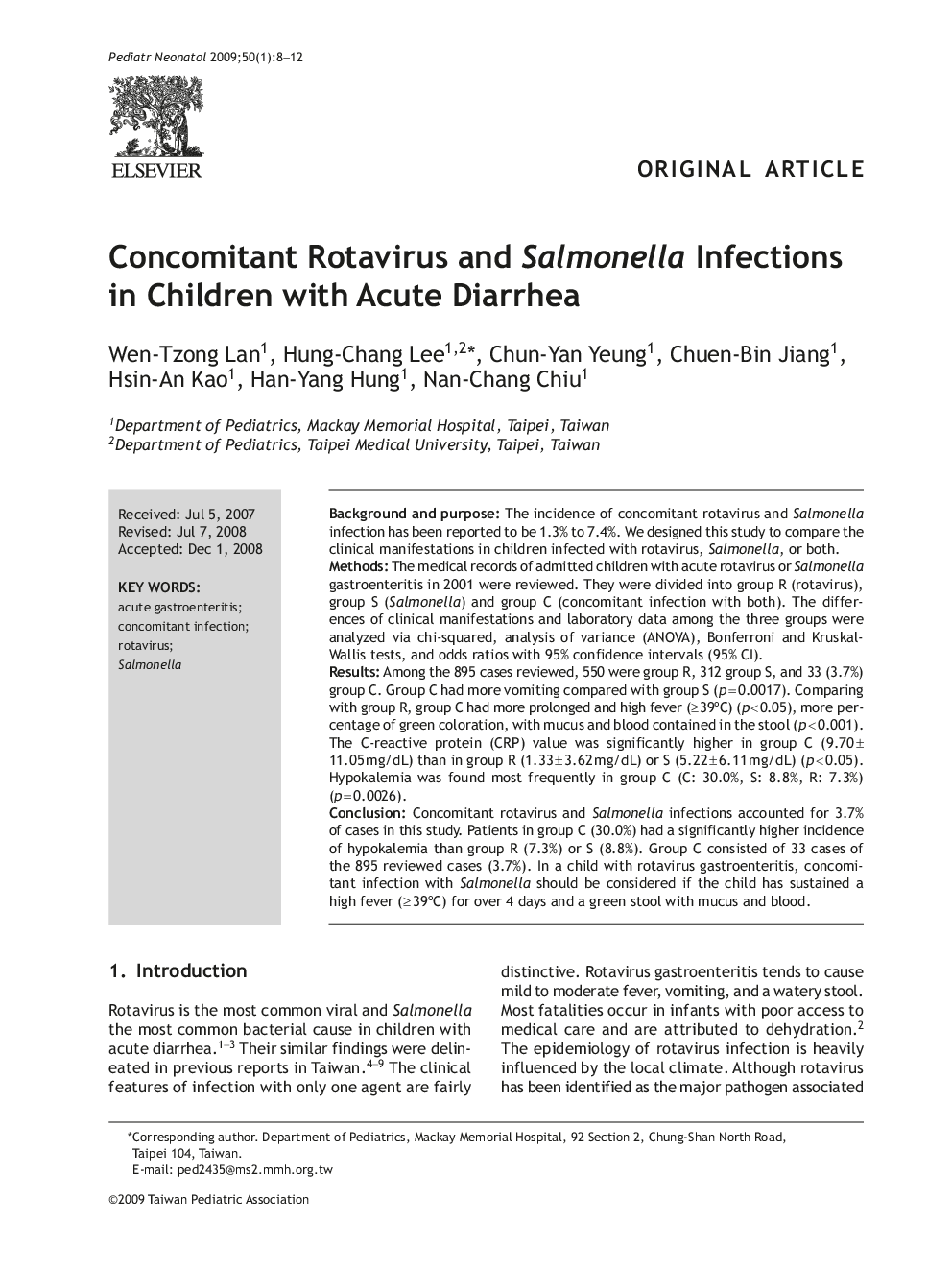 Concomitant Rotavirus and Salmonella Infections in Children with Acute Diarrhea
