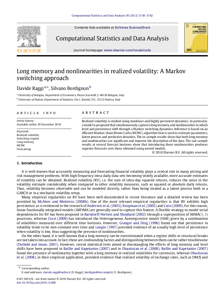 Long memory and nonlinearities in realized volatility: A Markov switching approach