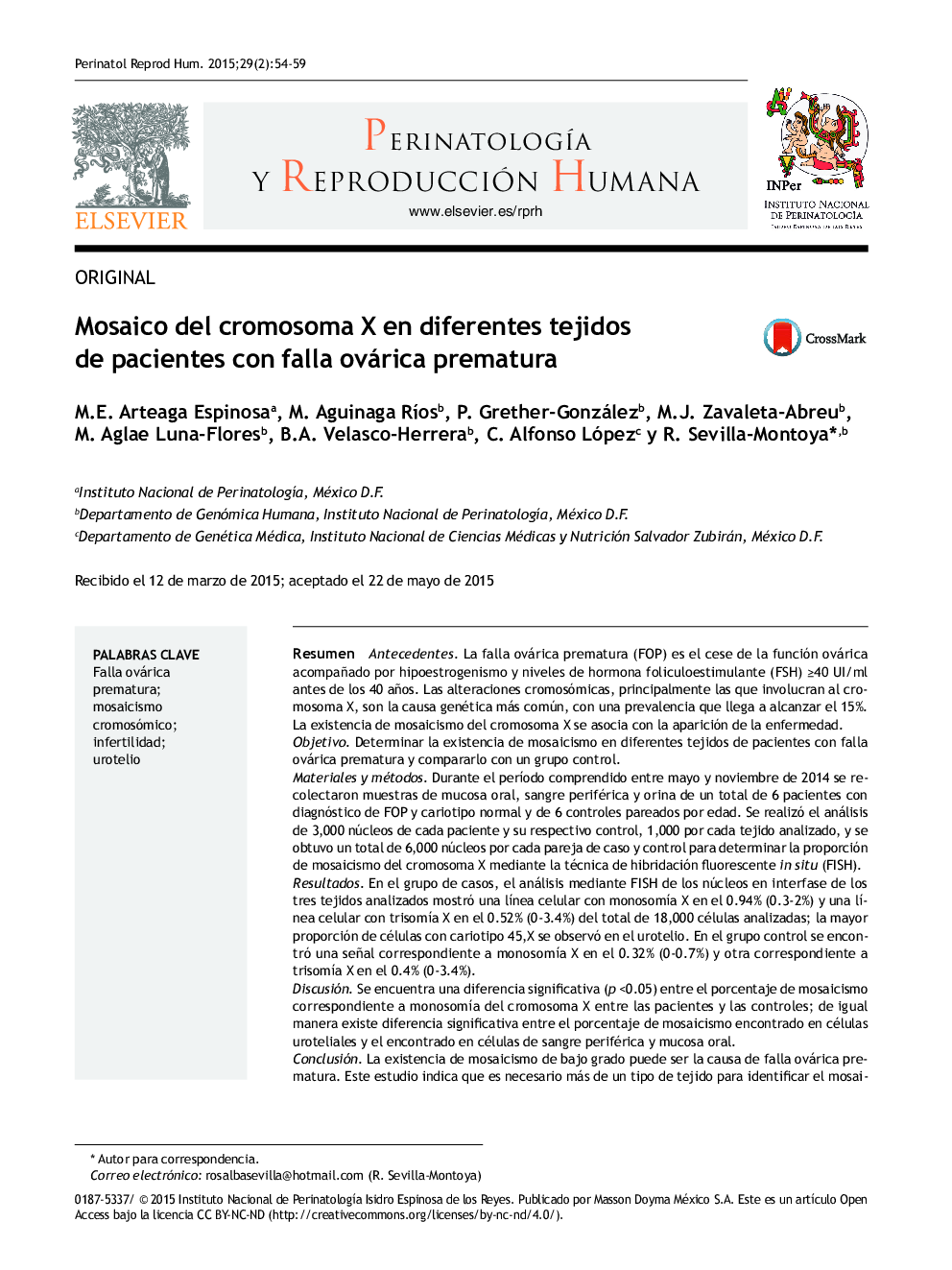 Mosaico del cromosoma X en diferentes tejidos de pacientes con falla ovárica prematura