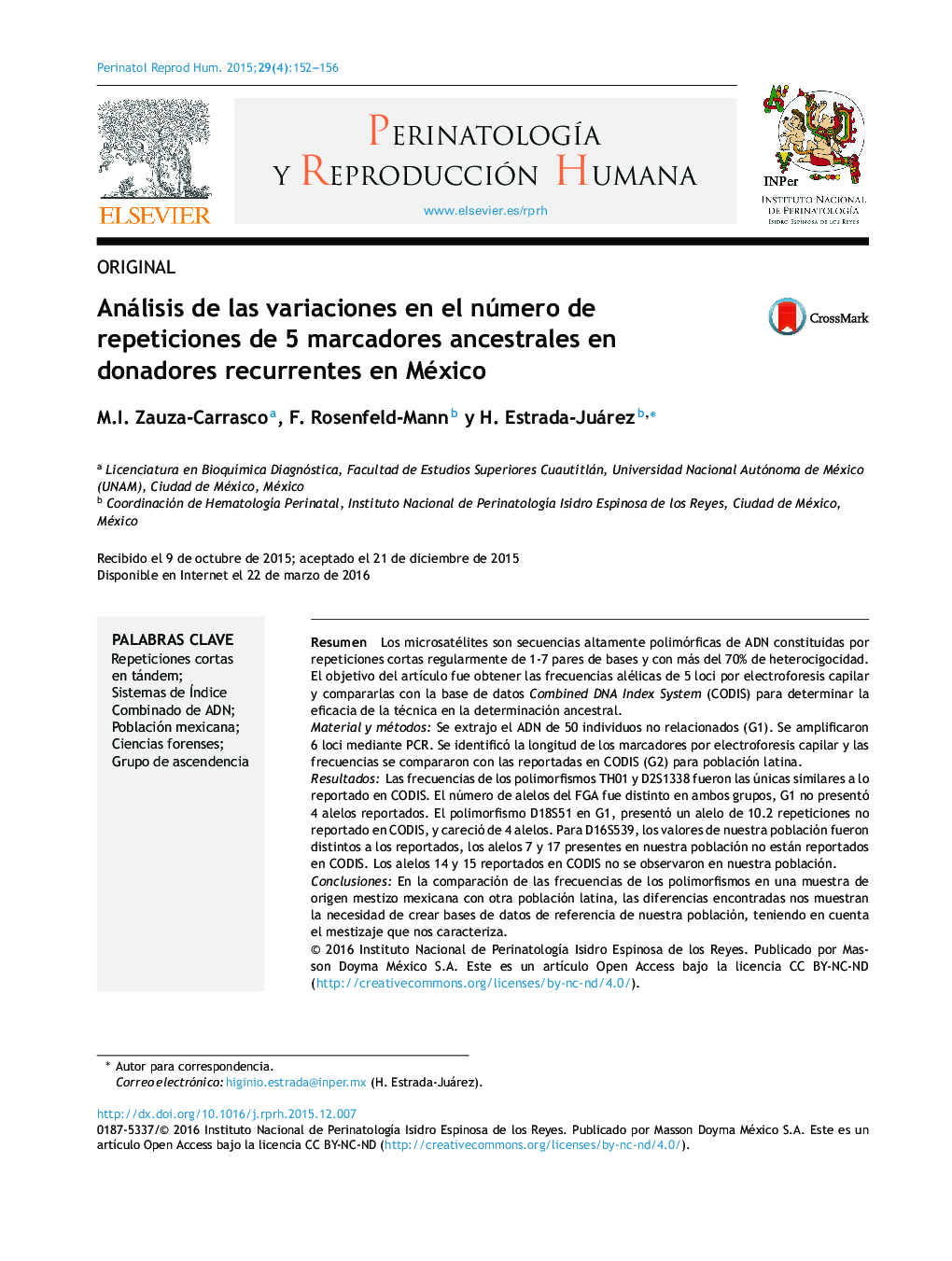 Análisis de las variaciones en el número de repeticiones de 5 marcadores ancestrales en donadores recurrentes en México