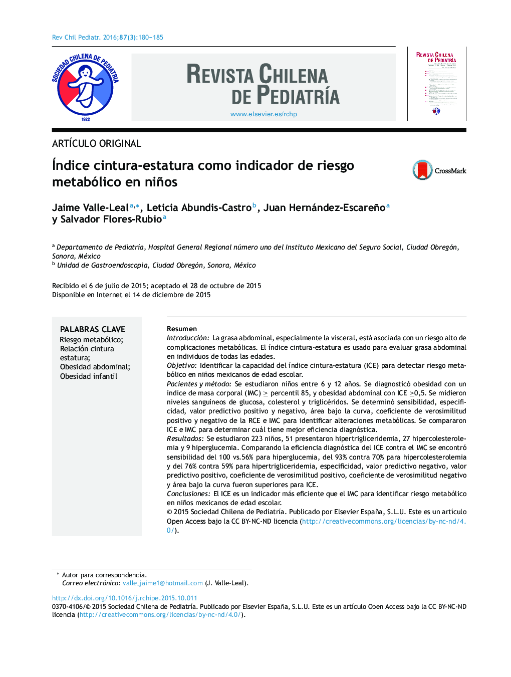 Índice cintura-estatura como indicador de riesgo metabólico en niños