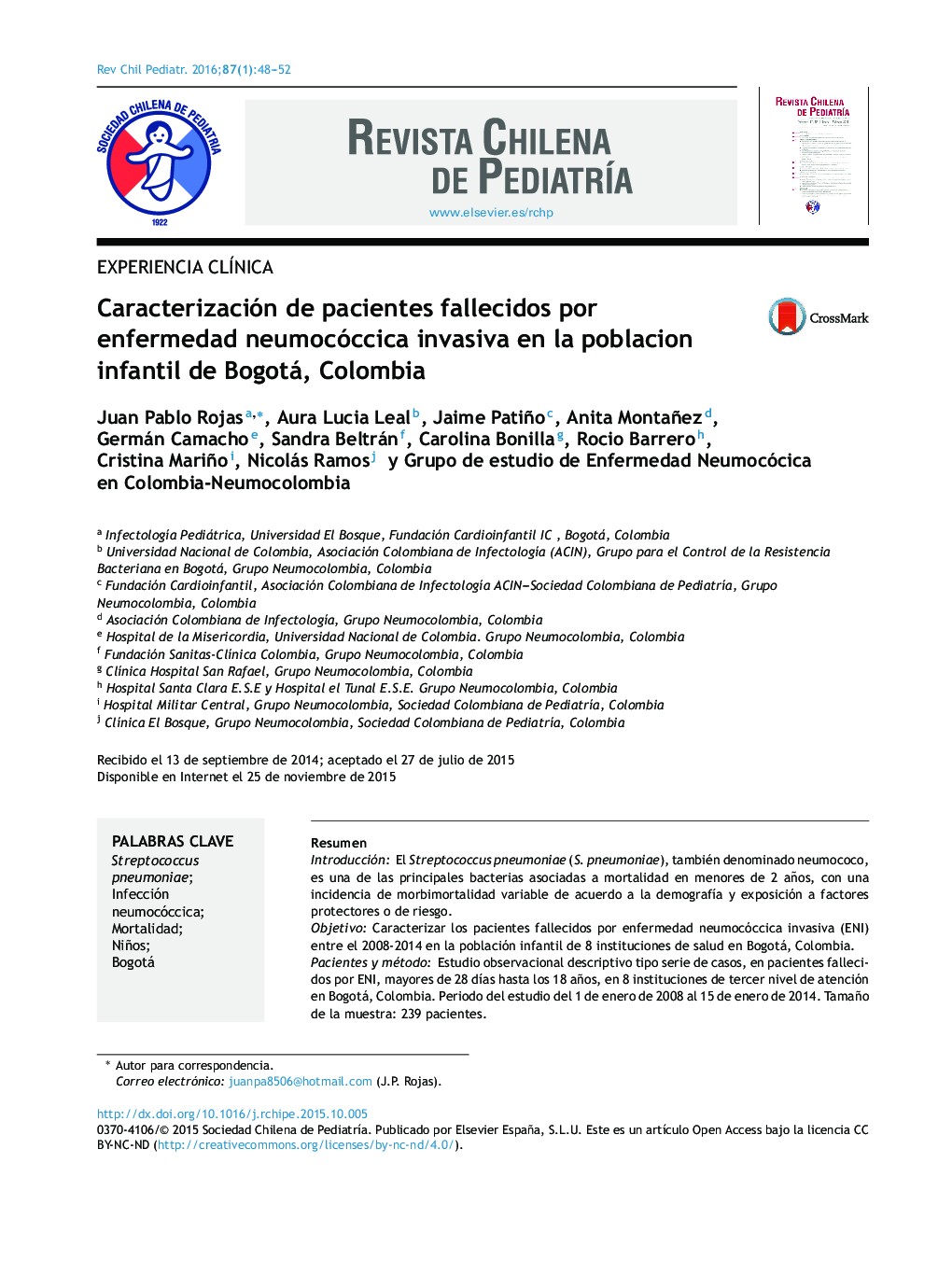 Caracterización de pacientes fallecidos por enfermedad neumocóccica invasiva en la poblacion infantil de Bogotá, Colombia