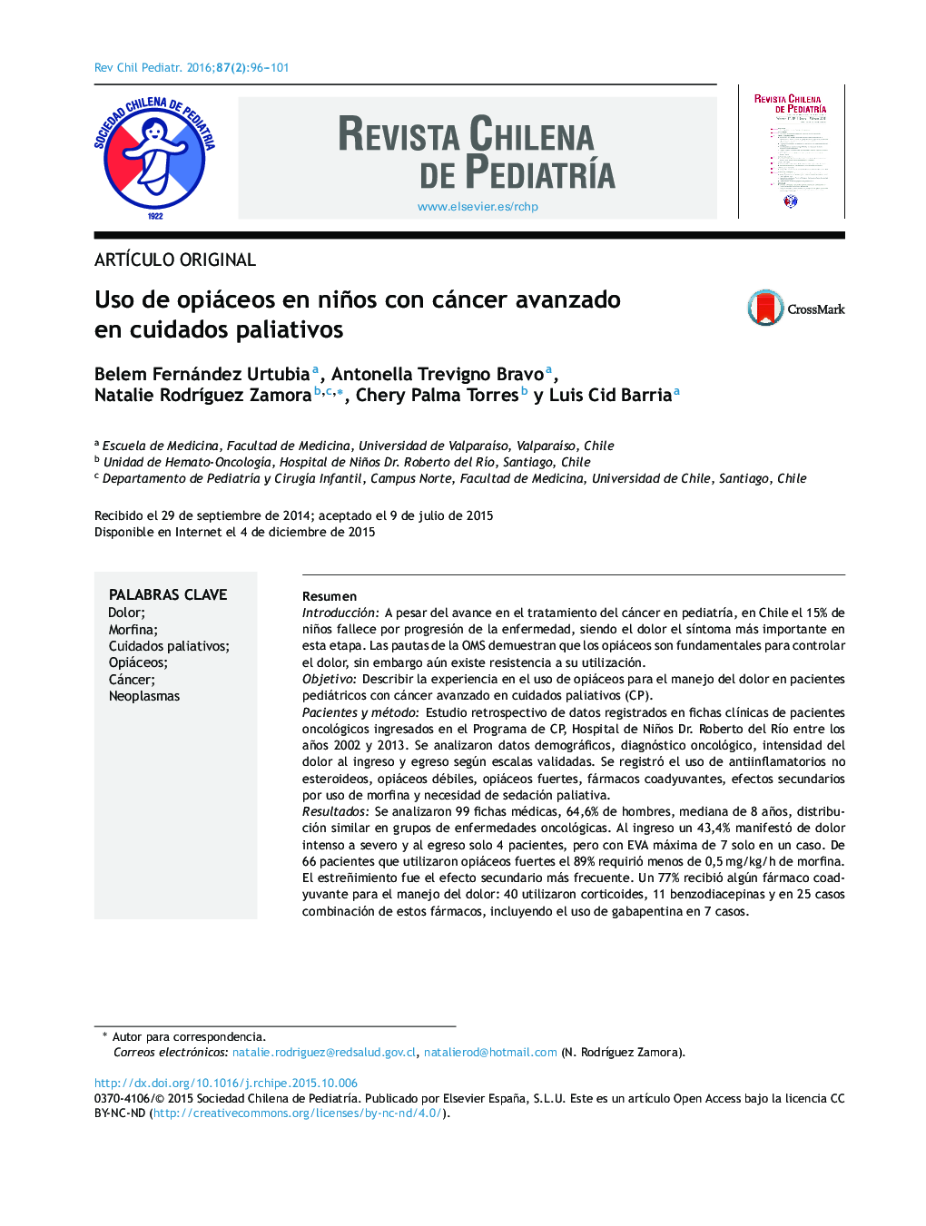 Uso de opiáceos en niños con cáncer avanzado en cuidados paliativos