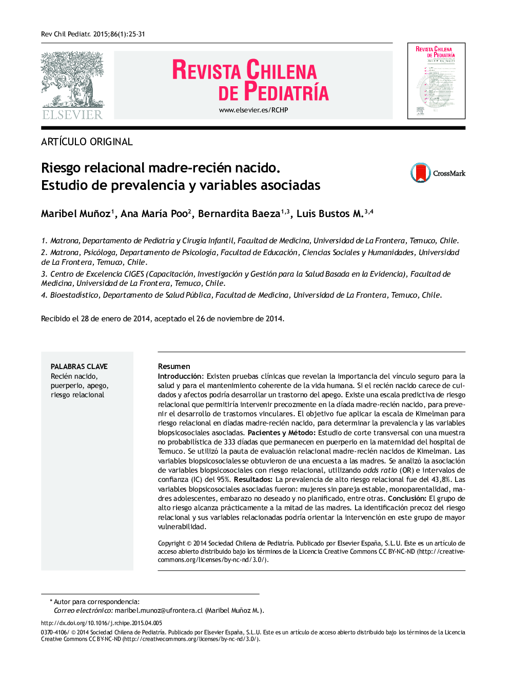 Riesgo relacional madre-recién nacido. Estudio de prevalencia y variables asociadas