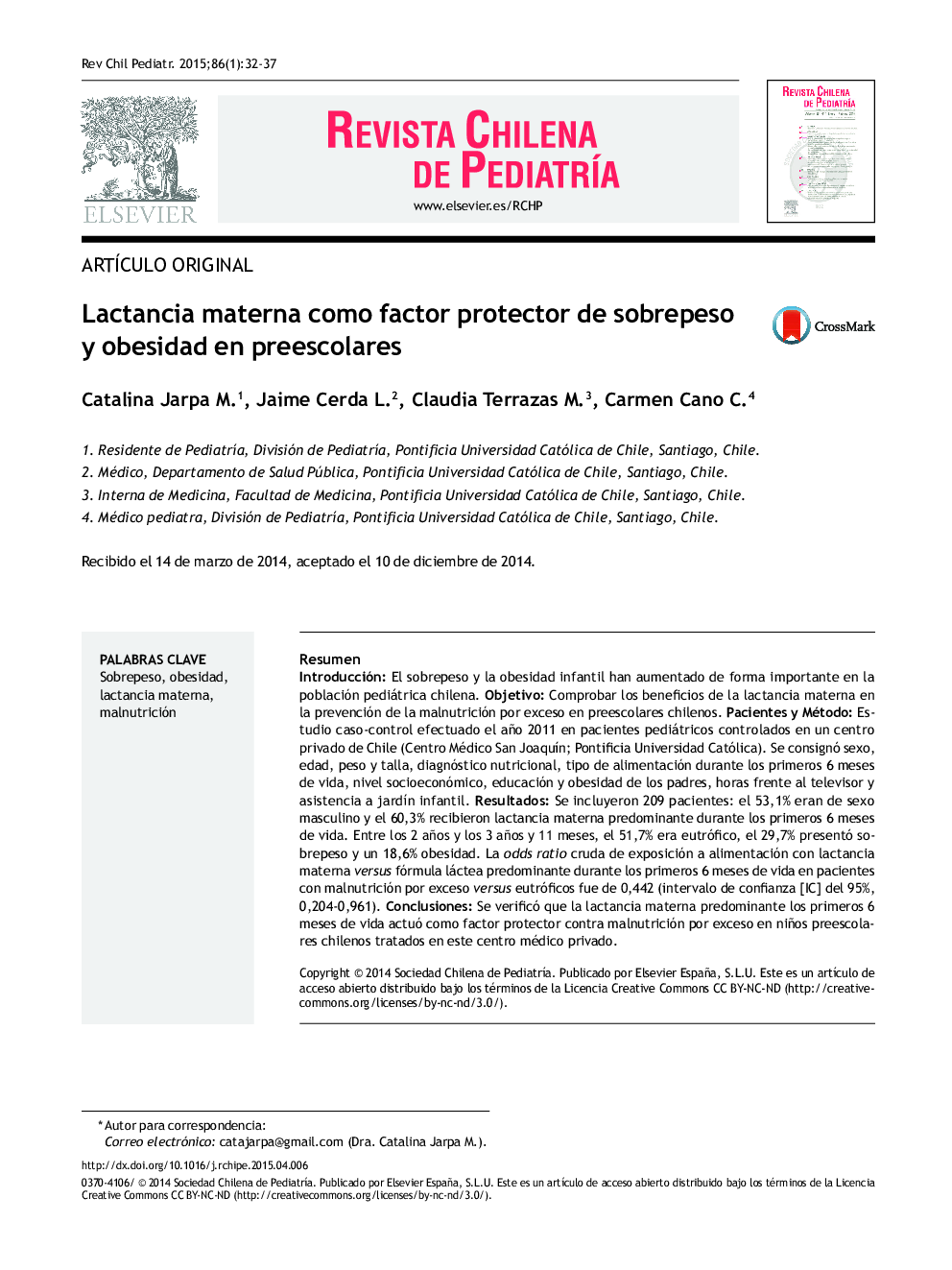 Lactancia materna como factor protector de sobrepeso y obesidad en preescolares