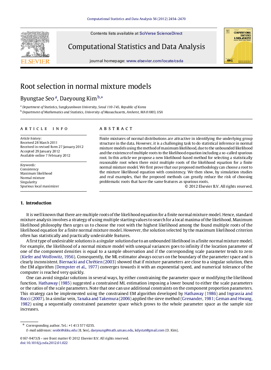 Root selection in normal mixture models