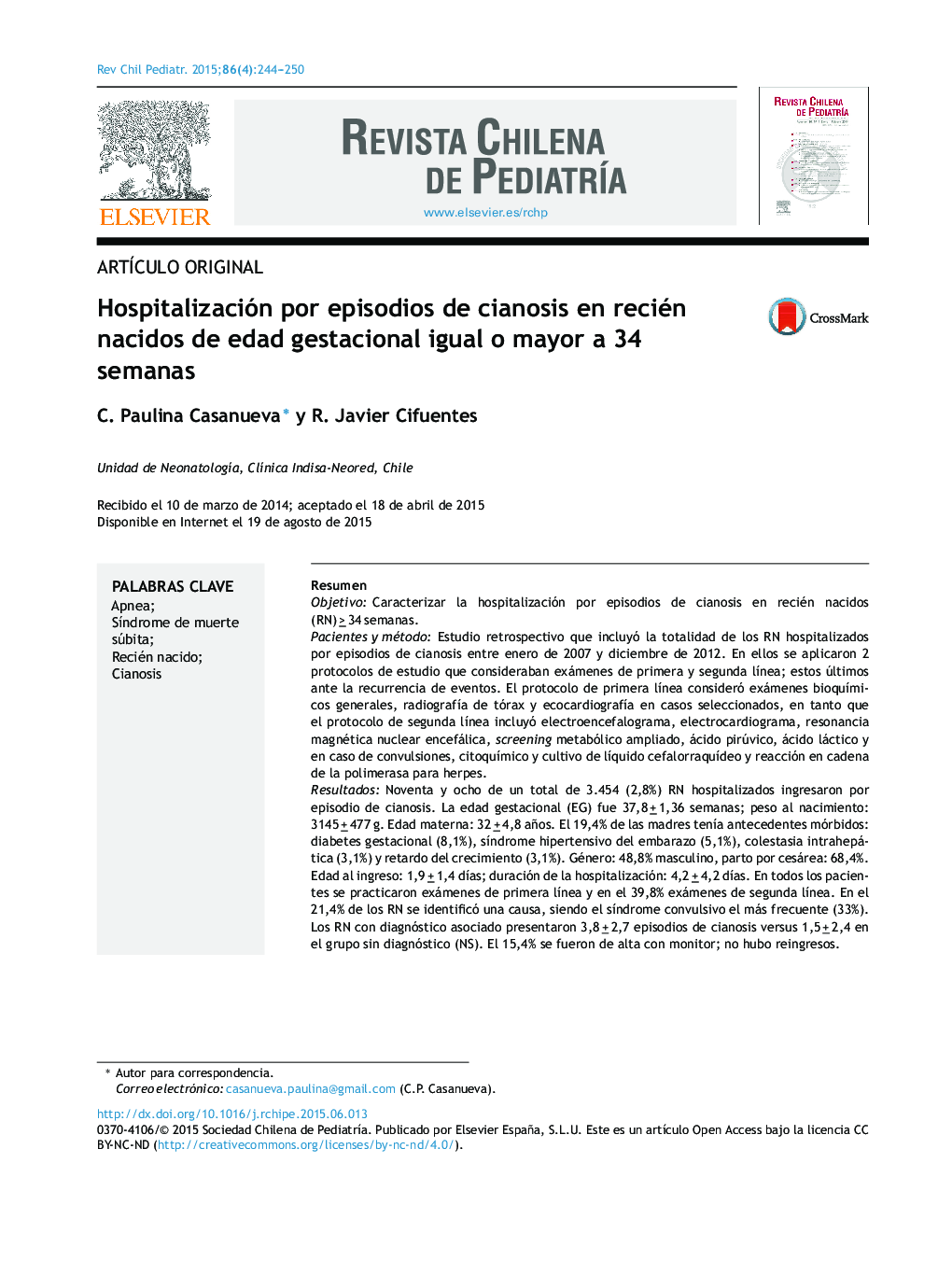 Hospitalización por episodios de cianosis en recién nacidos de edad gestacional igual o mayor a 34 semanas