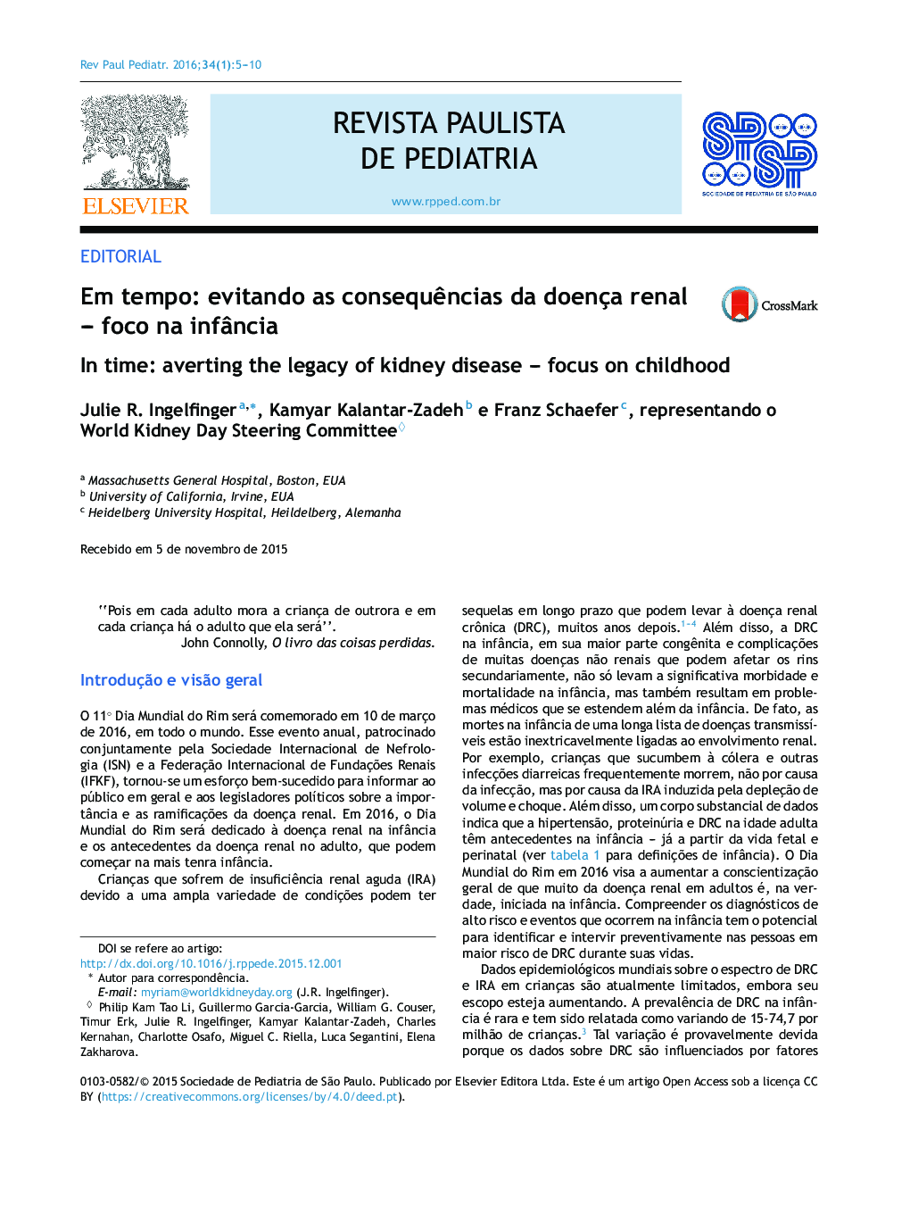 Em tempo: evitando as consequÃªncias da doença renal - foco na infÃ¢ncia
