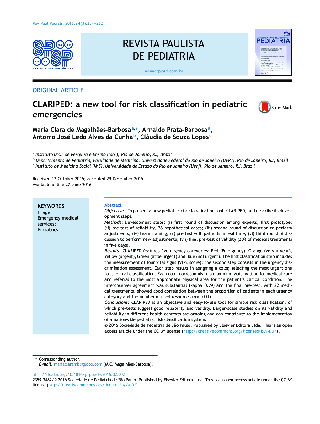 CLARIPED: a new tool for risk classification in pediatric emergencies