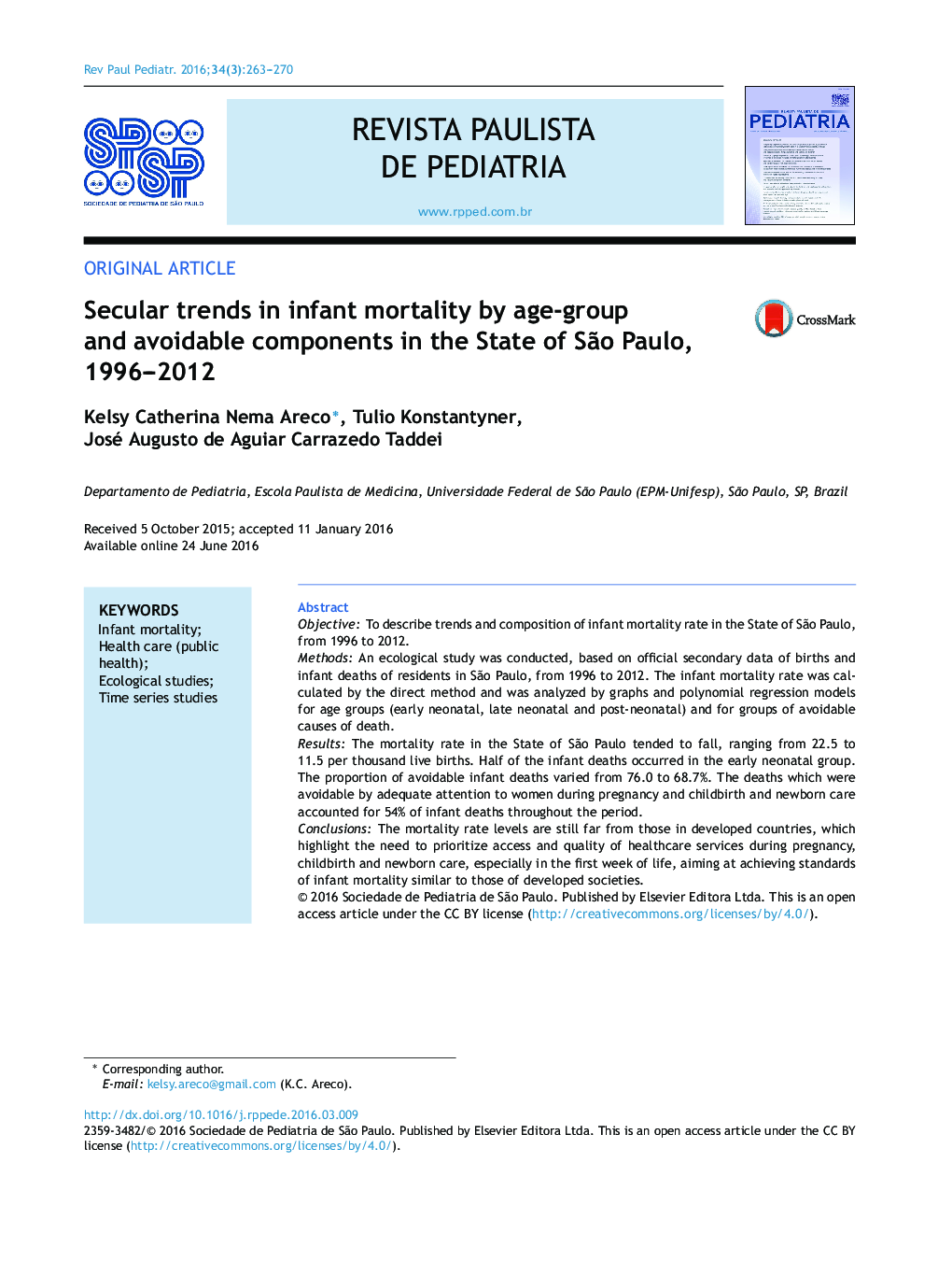 Secular trends in infant mortality by age-group and avoidable components in the State of São Paulo, 1996–2012