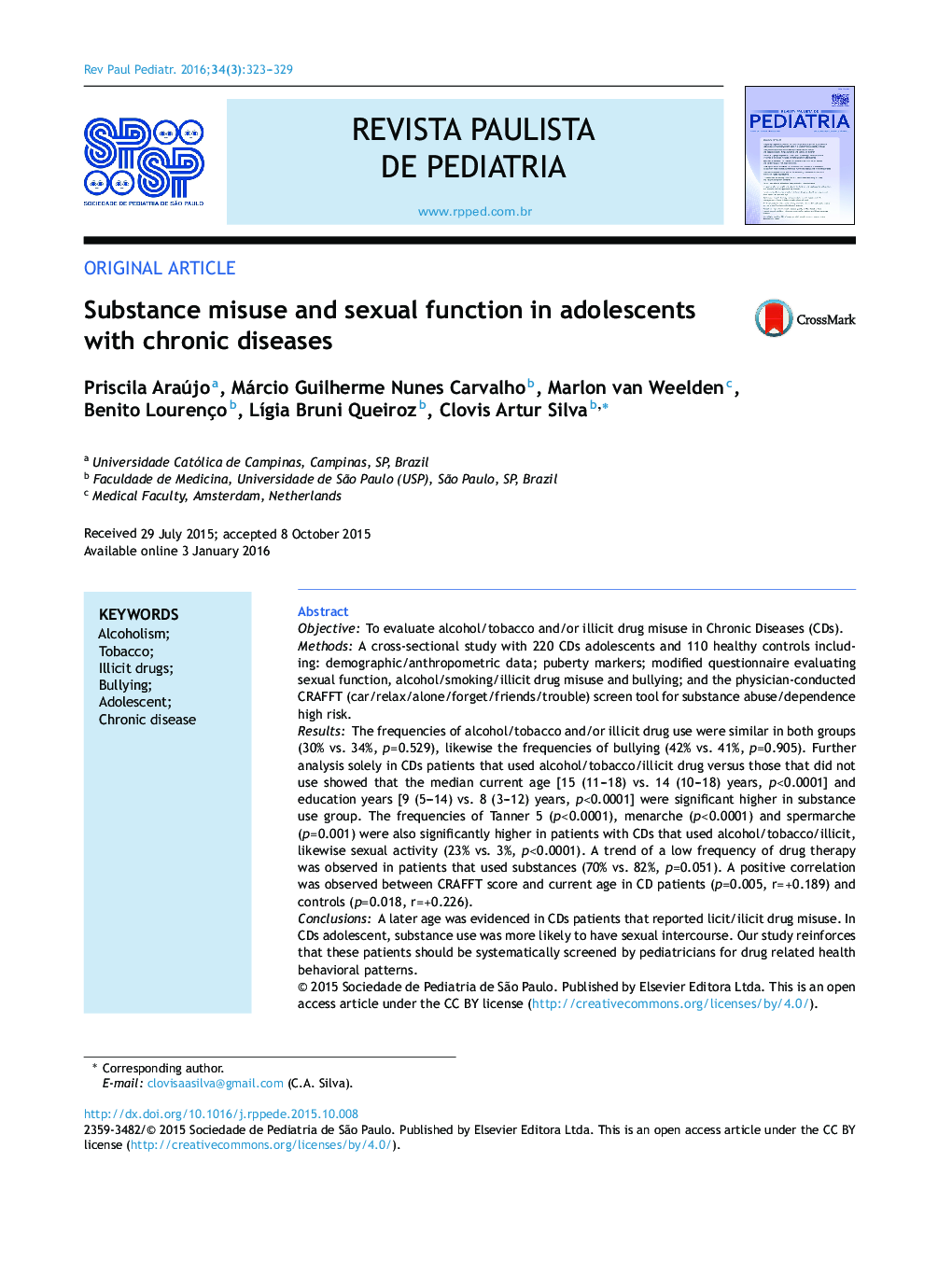 Substance misuse and sexual function in adolescents with chronic diseases