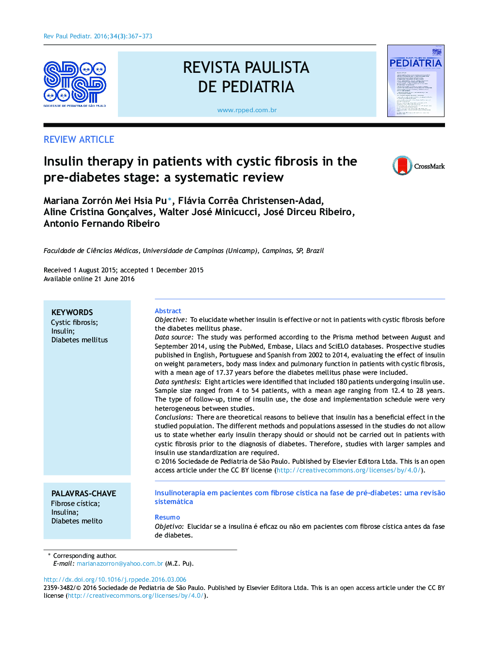 Insulin therapy in patients with cystic fibrosis in the pre-diabetes stage: a systematic review