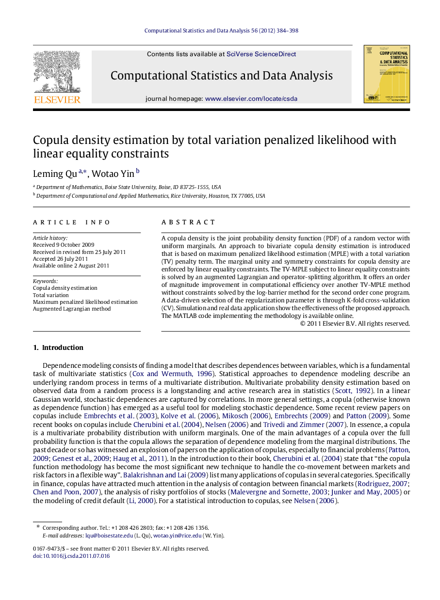 Copula density estimation by total variation penalized likelihood with linear equality constraints