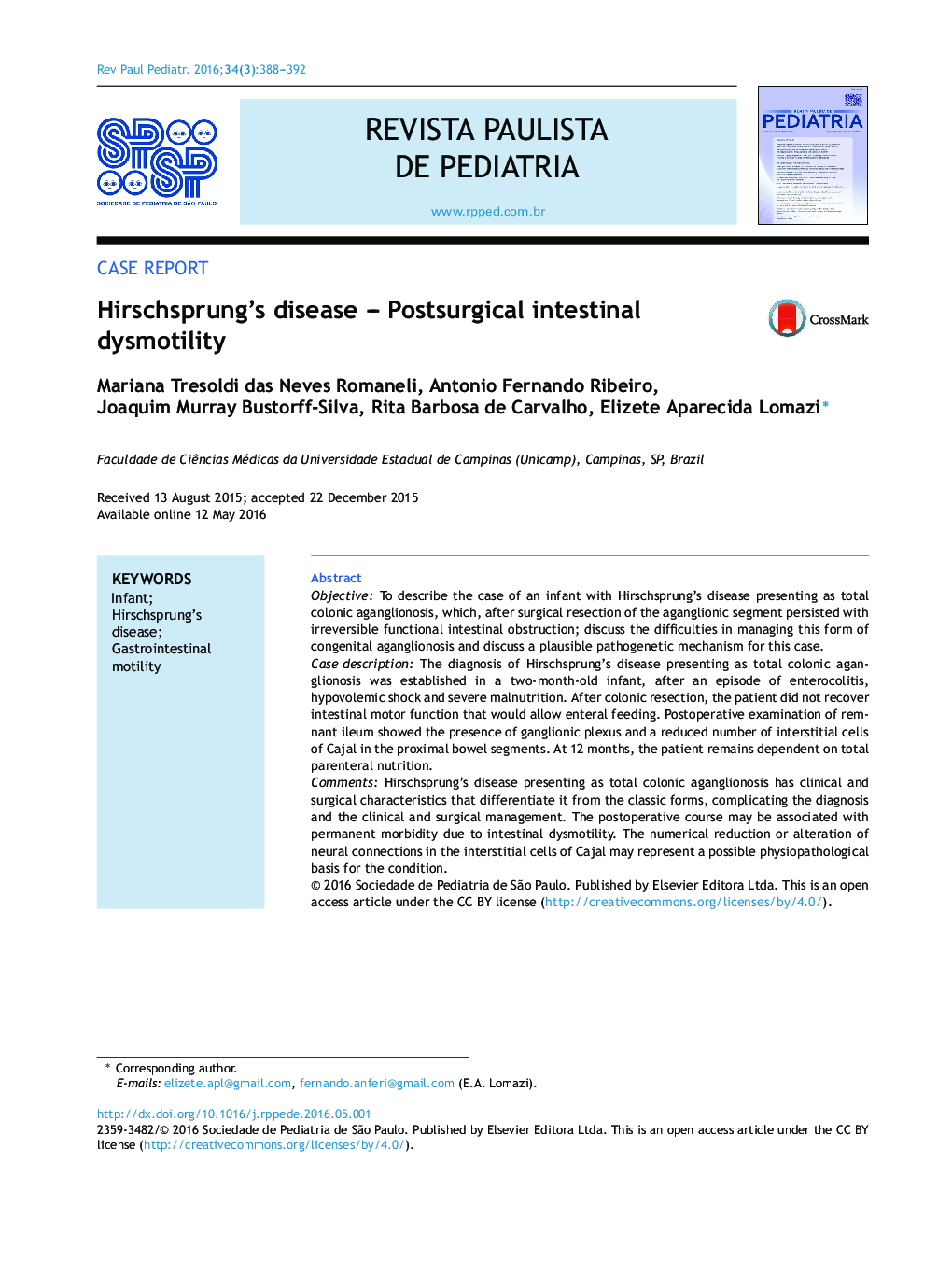 Hirschsprung's disease – Postsurgical intestinal dysmotility