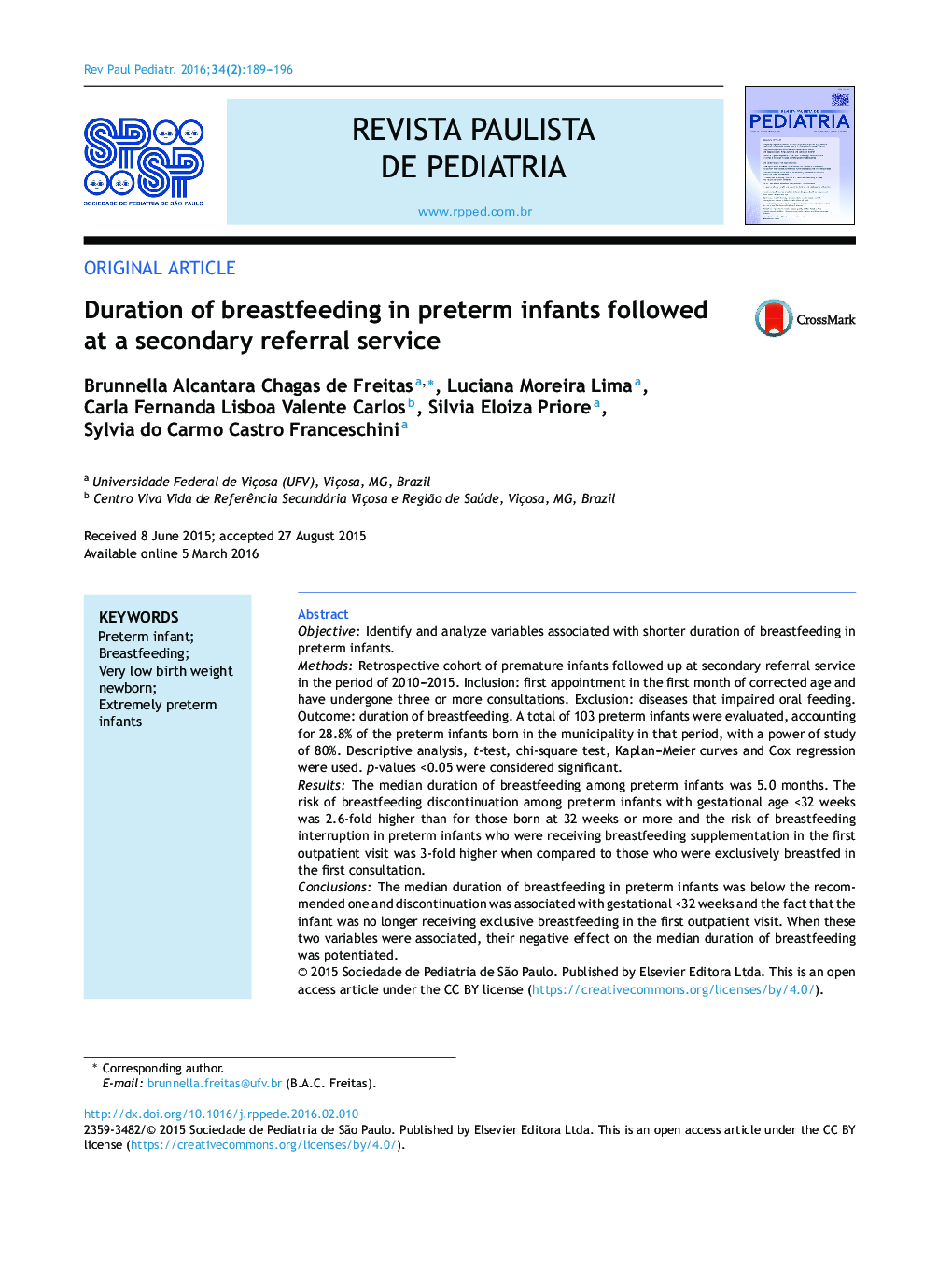 Duration of breastfeeding in preterm infants followed at a secondary referral service