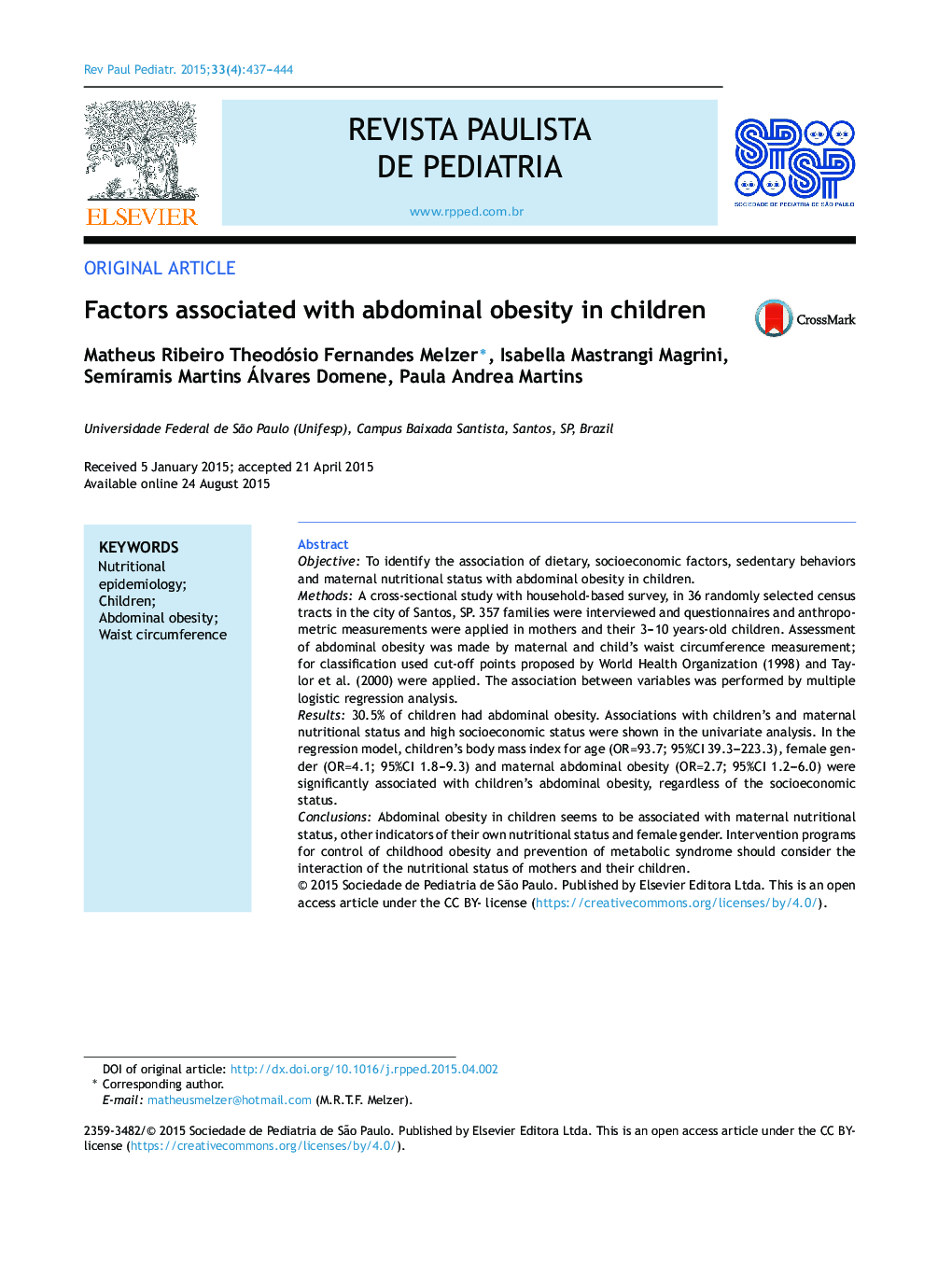 Factors associated with abdominal obesity in children
