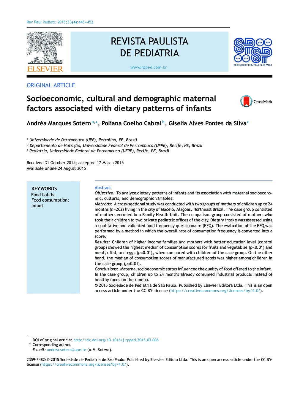 Socioeconomic, cultural and demographic maternal factors associated with dietary patterns of infants