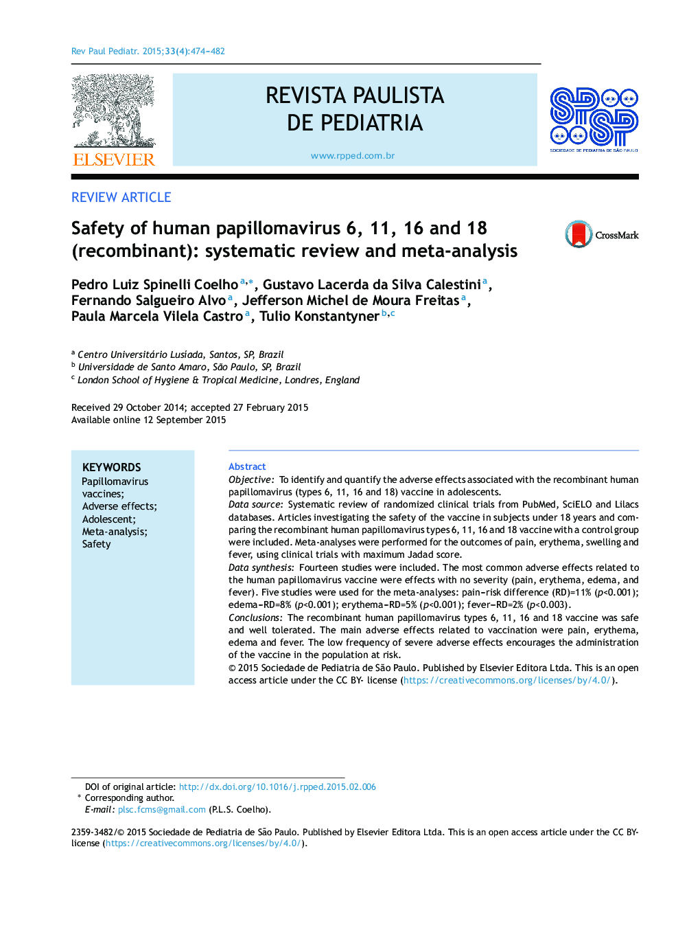 Safety of human papillomavirus 6, 11, 16 and 18 (recombinant): systematic review and meta-analysis